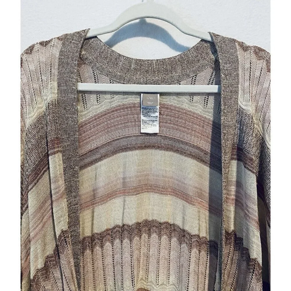 Chicos Sweater Womens XL Metallic Striped Open Front Ruana Kimono Wrap Boho
